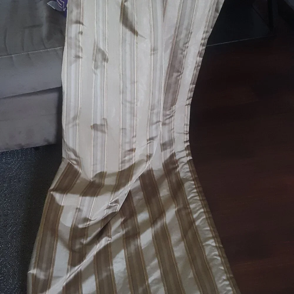 Calico Home Lined 32W x 92L Striped Pleated Silk Drapes. Set of 2